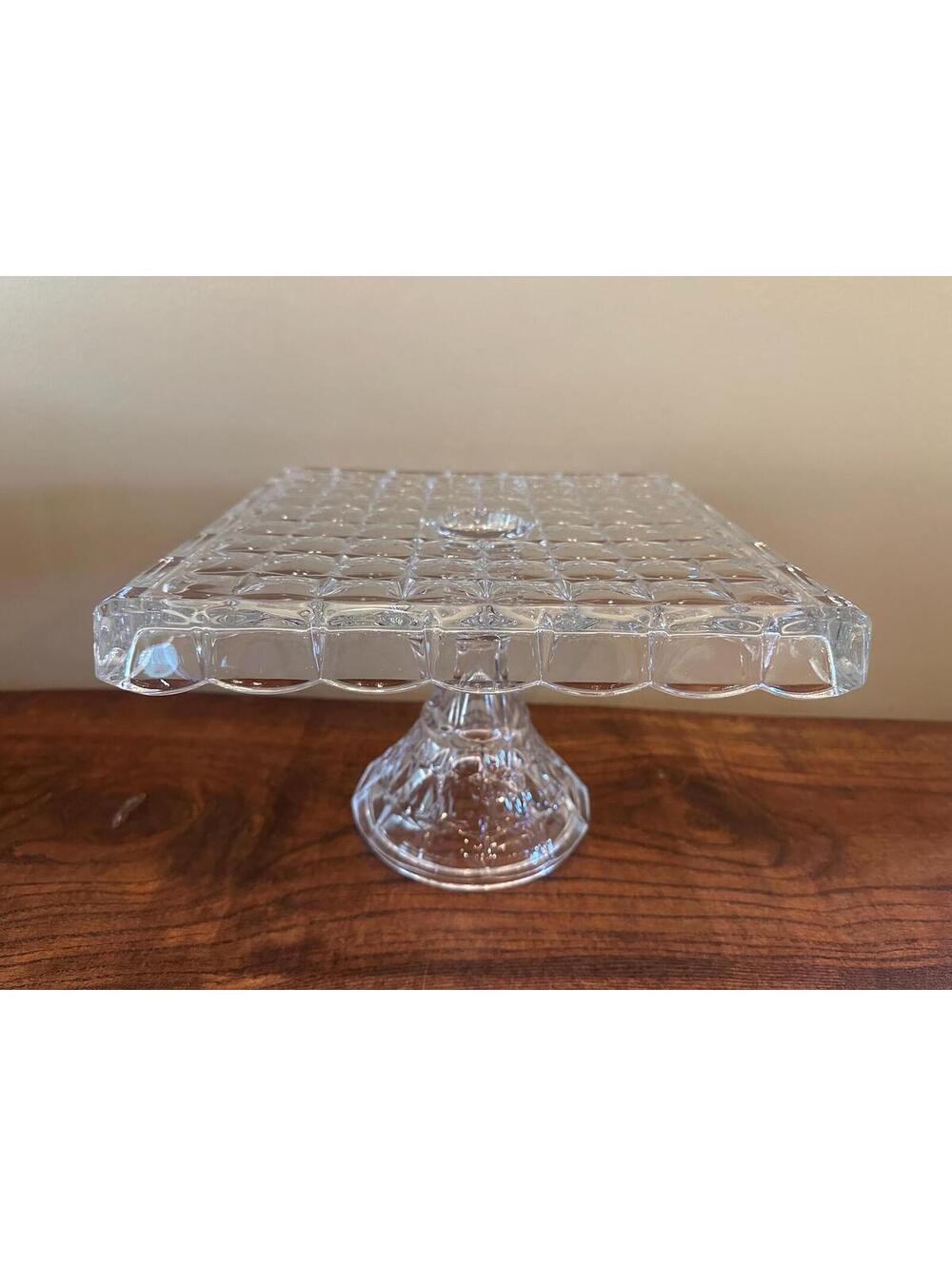 Vintage Indiana Glass "Constellation" Square Cake Stand with Rum Well 10"